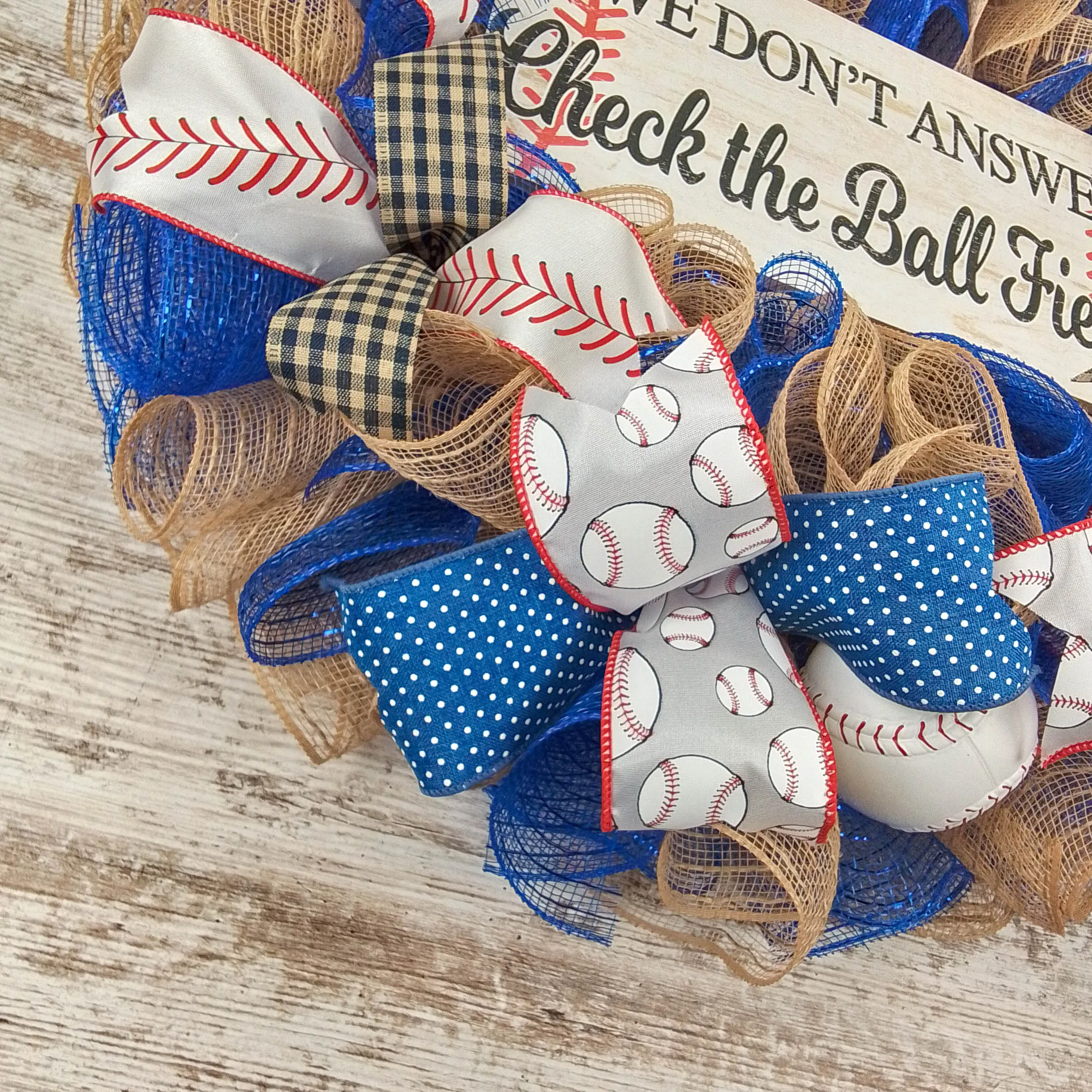 We're at the Ball Field Baseball Wreath | Royal Blue, Red, White