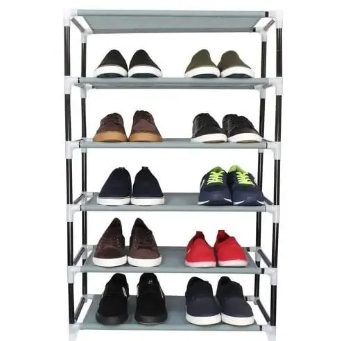 Zoya handloom LIZA PLASTIC PIPE 5 LAYER SHOE RACK COVER,' GREY